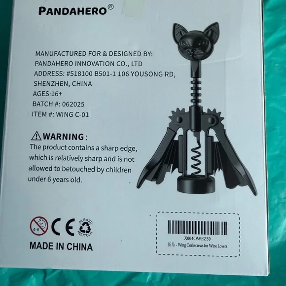 Black Bat Wing Corkscrew Wine Opener - Picture 3 of 3